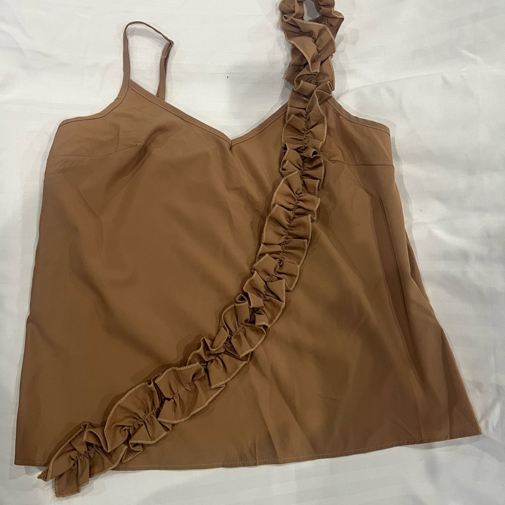 Elegant Brown Ruffle Strap Top